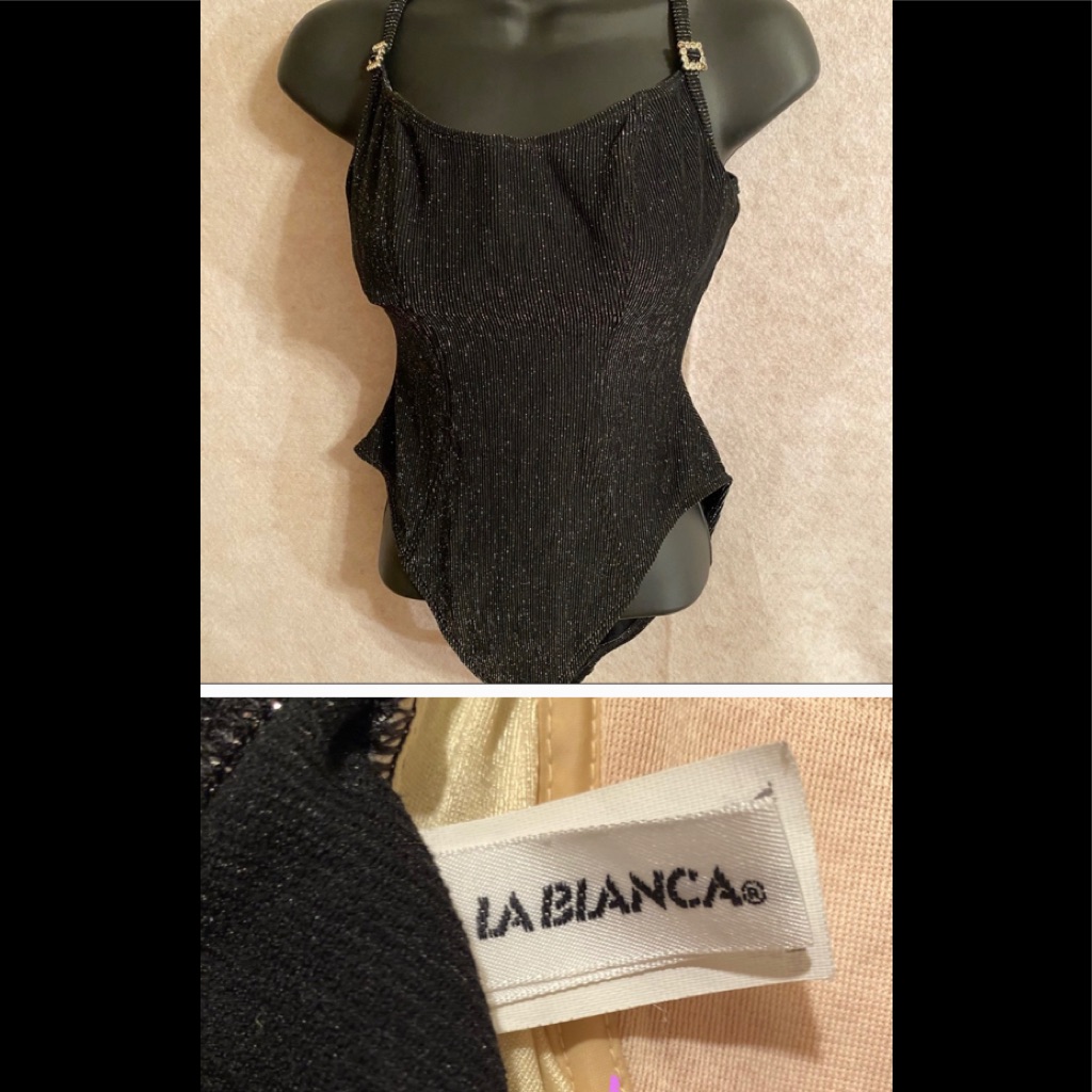 Lablanca Sz12 Women 1 Pc Black Metallic Swimsuit